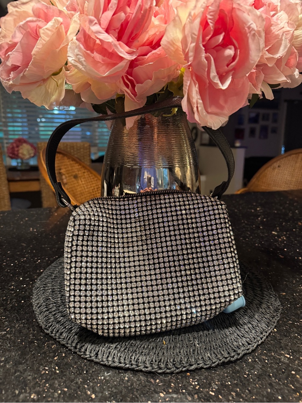 Sparkling Black Crystal Mesh Shoulder Bag